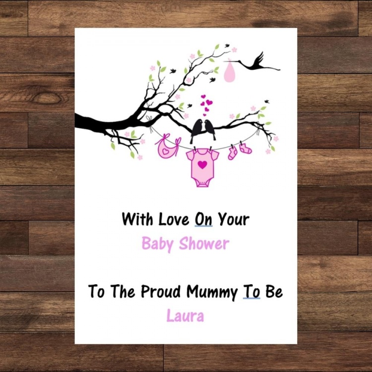 Personalised Baby Shower Card - Pink Clothes Line